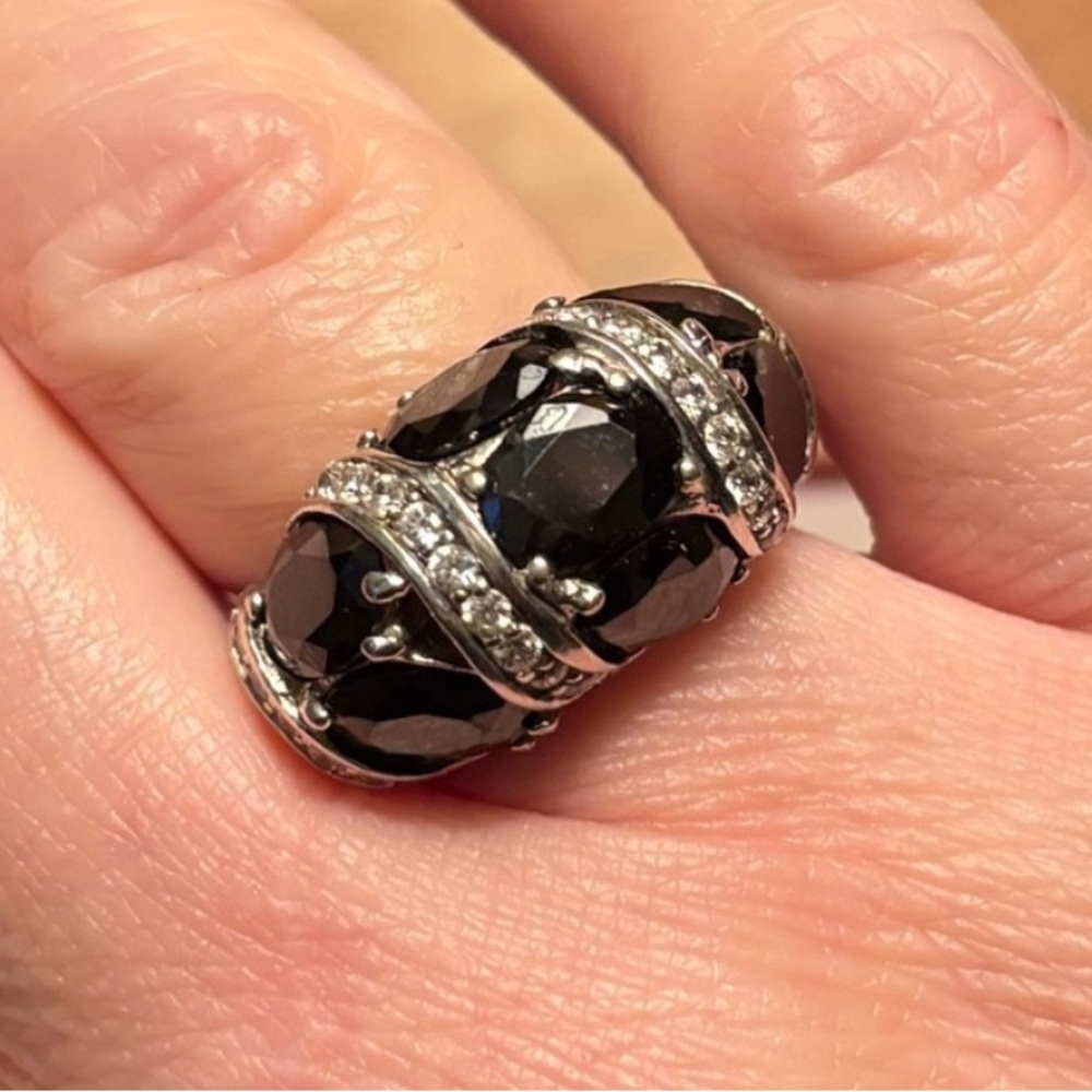Black Crystal Statement Ring With Pav Accents - image 1